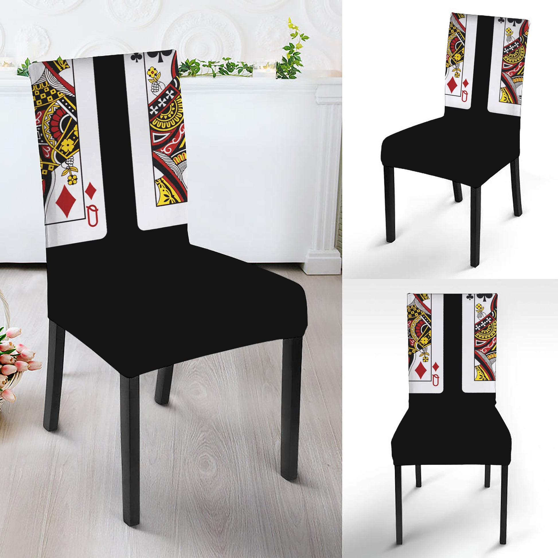 Four Queens Playing Cards Print Dining Chair Slipcover