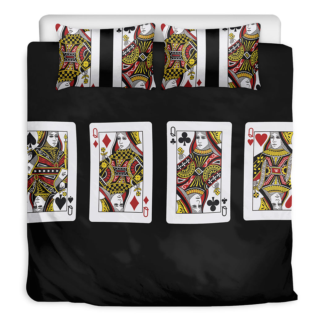 Four Queens Playing Cards Print Duvet Cover Bedding Set