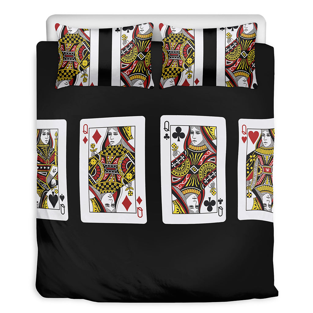 Four Queens Playing Cards Print Duvet Cover Bedding Set