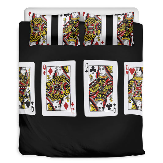 Four Queens Playing Cards Print Duvet Cover Bedding Set