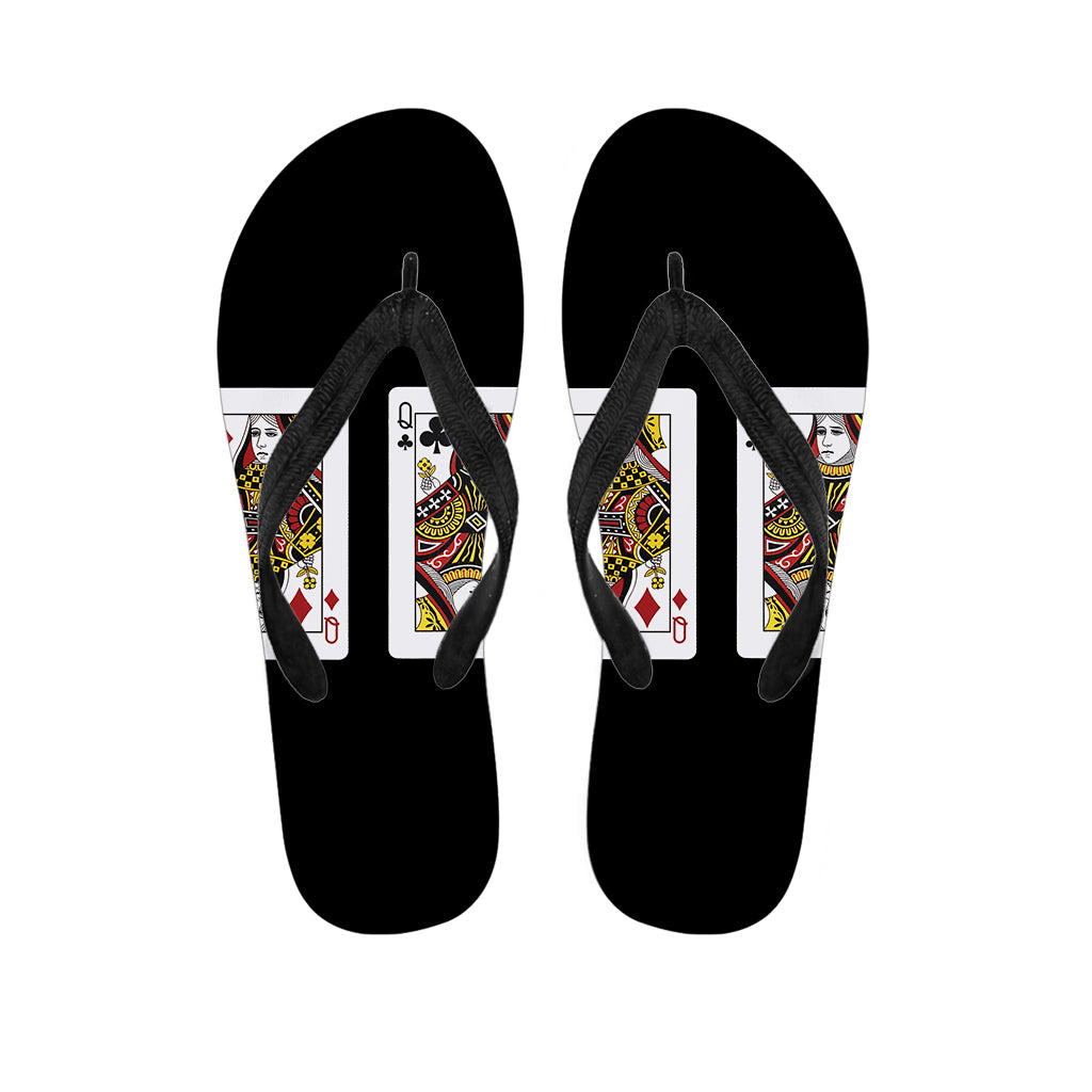 Four Queens Playing Cards Print Flip Flops