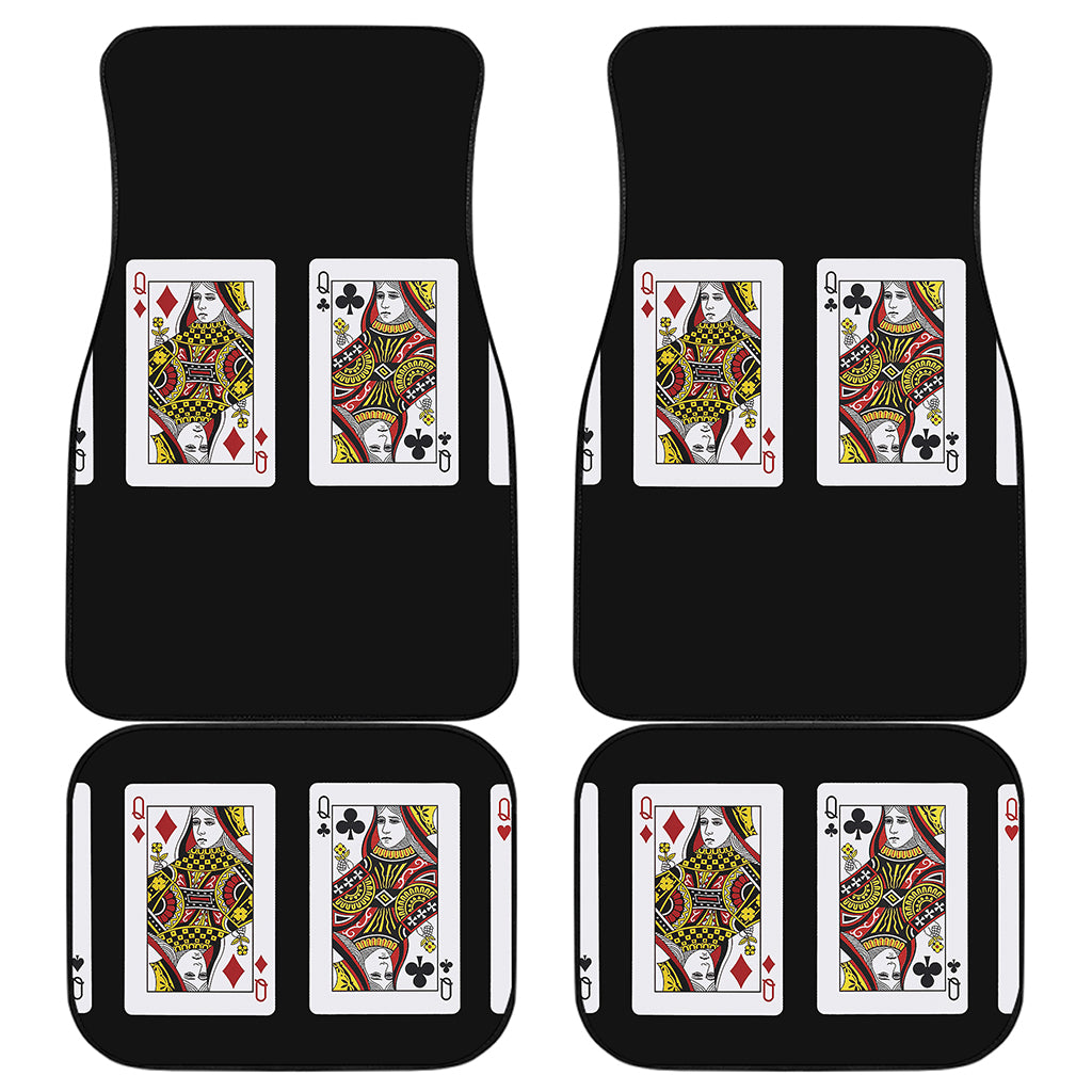Four Queens Playing Cards Print Front and Back Car Floor Mats