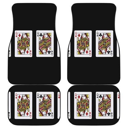 Four Queens Playing Cards Print Front and Back Car Floor Mats