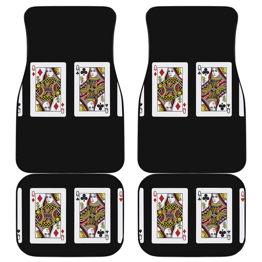 Four Queens Playing Cards Print Front and Back Car Floor Mats