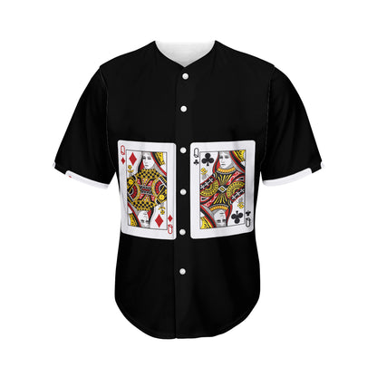 Four Queens Playing Cards Print Men's Baseball Jersey