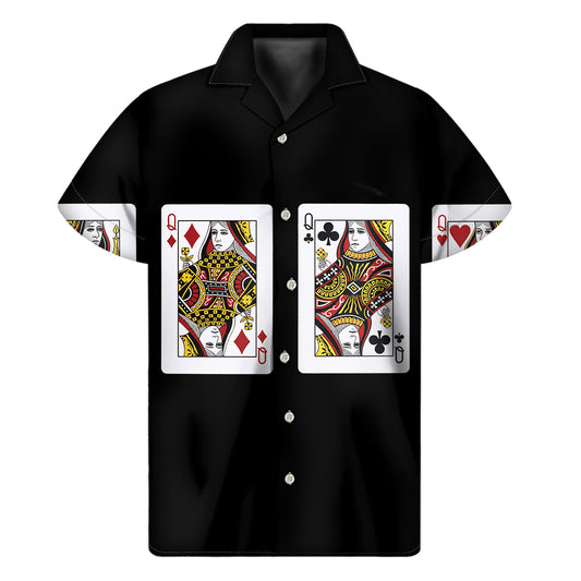 Four Queens Playing Cards Print Men's Short Sleeve Shirt