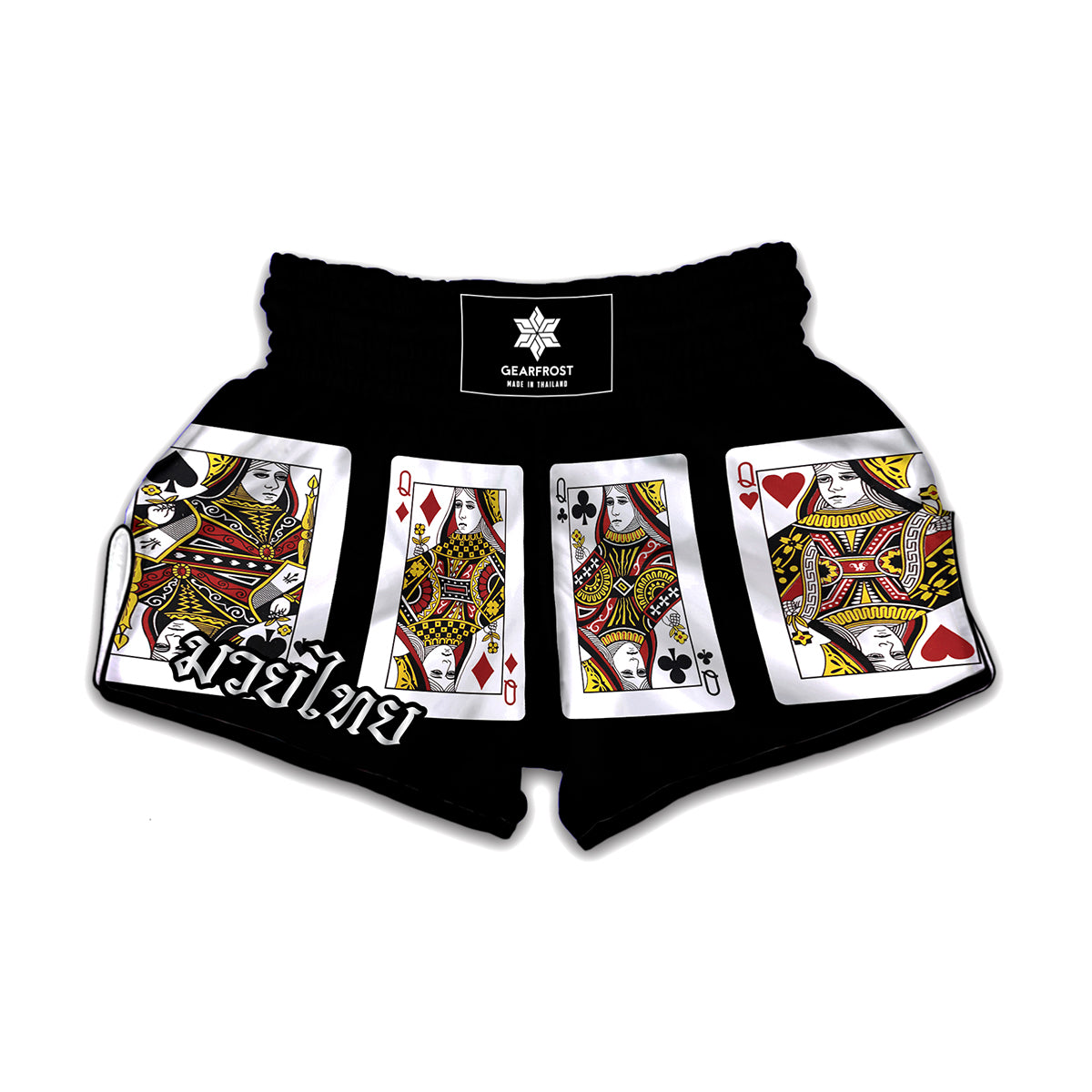 Four Queens Playing Cards Print Muay Thai Boxing Shorts