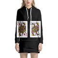 Four Queens Playing Cards Print Pullover Hoodie Dress