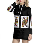 Four Queens Playing Cards Print Pullover Hoodie Dress