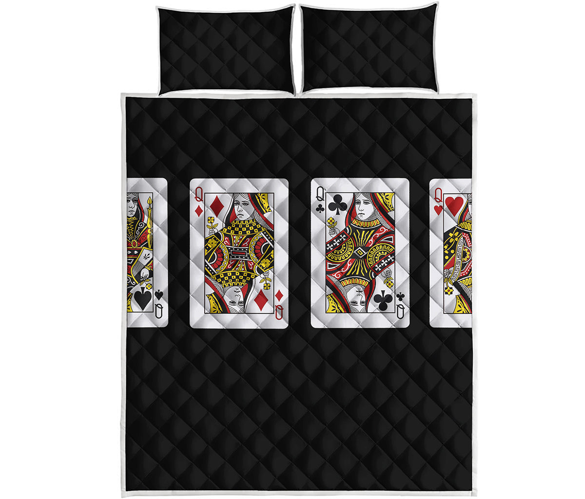 Four Queens Playing Cards Print Quilt Bed Set