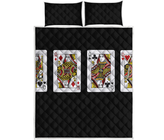 Four Queens Playing Cards Print Quilt Bed Set