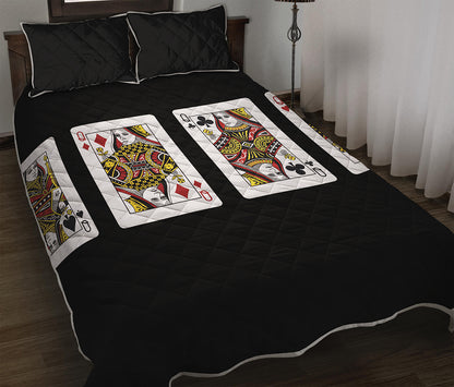 Four Queens Playing Cards Print Quilt Bed Set