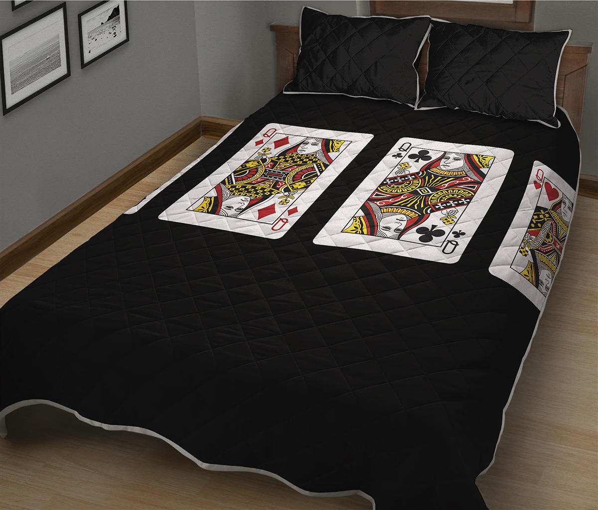 Four Queens Playing Cards Print Quilt Bed Set