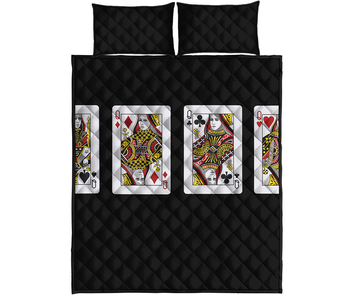 Four Queens Playing Cards Print Quilt Bed Set