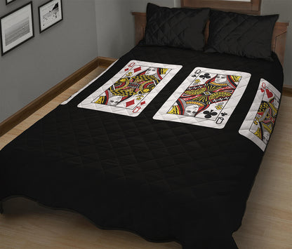 Four Queens Playing Cards Print Quilt Bed Set