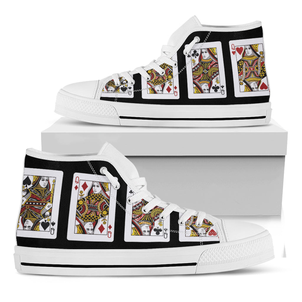 Four Queens Playing Cards Print White High Top Shoes