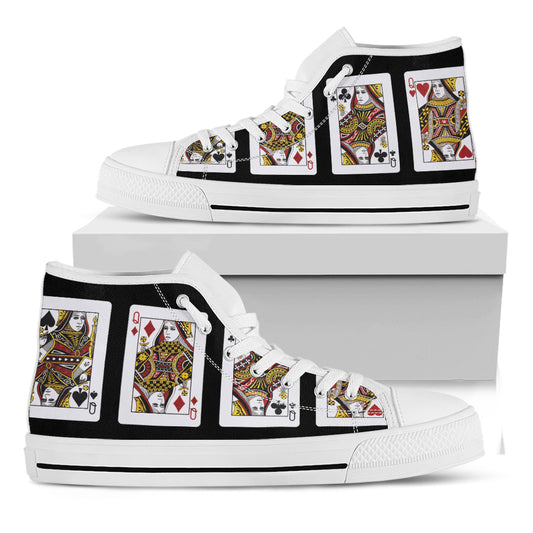 Four Queens Playing Cards Print White High Top Shoes