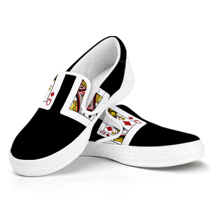 Four Queens Playing Cards Print White Slip On Shoes