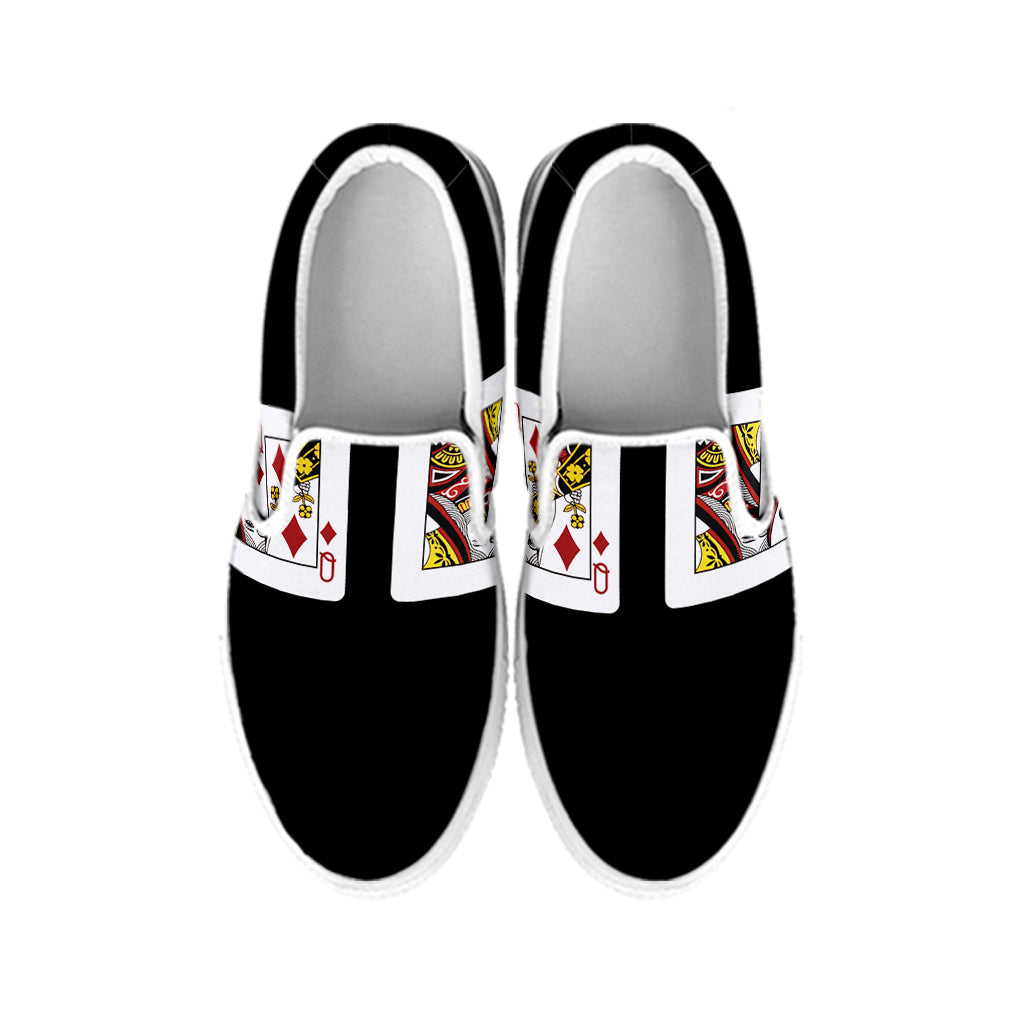 Four Queens Playing Cards Print White Slip On Shoes