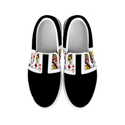 Four Queens Playing Cards Print White Slip On Shoes