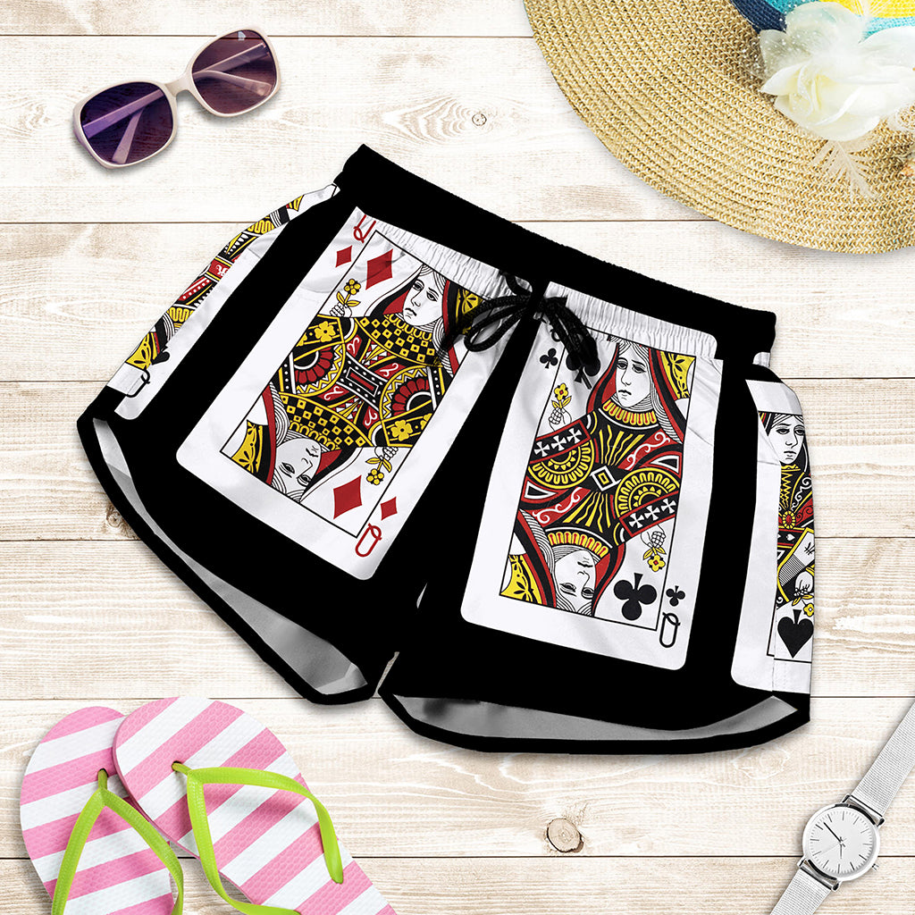 Four Queens Playing Cards Print Women's Shorts