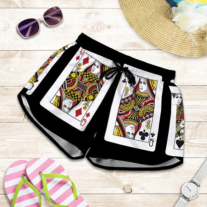 Four Queens Playing Cards Print Women's Shorts
