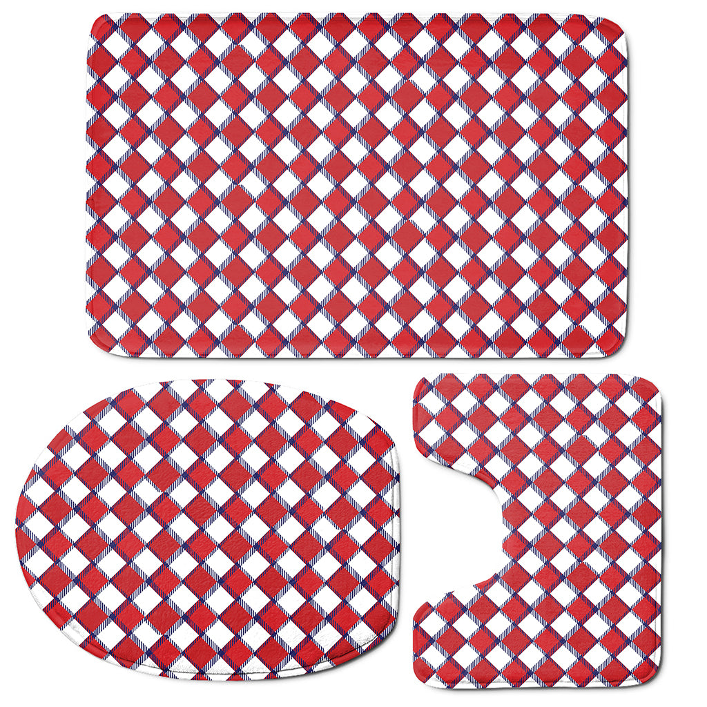 Fourth of July American Plaid Print 3 Piece Bath Mat Set