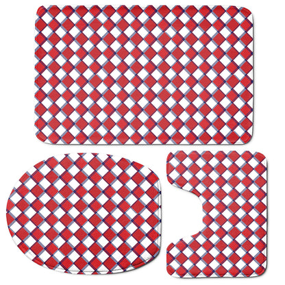 Fourth of July American Plaid Print 3 Piece Bath Mat Set