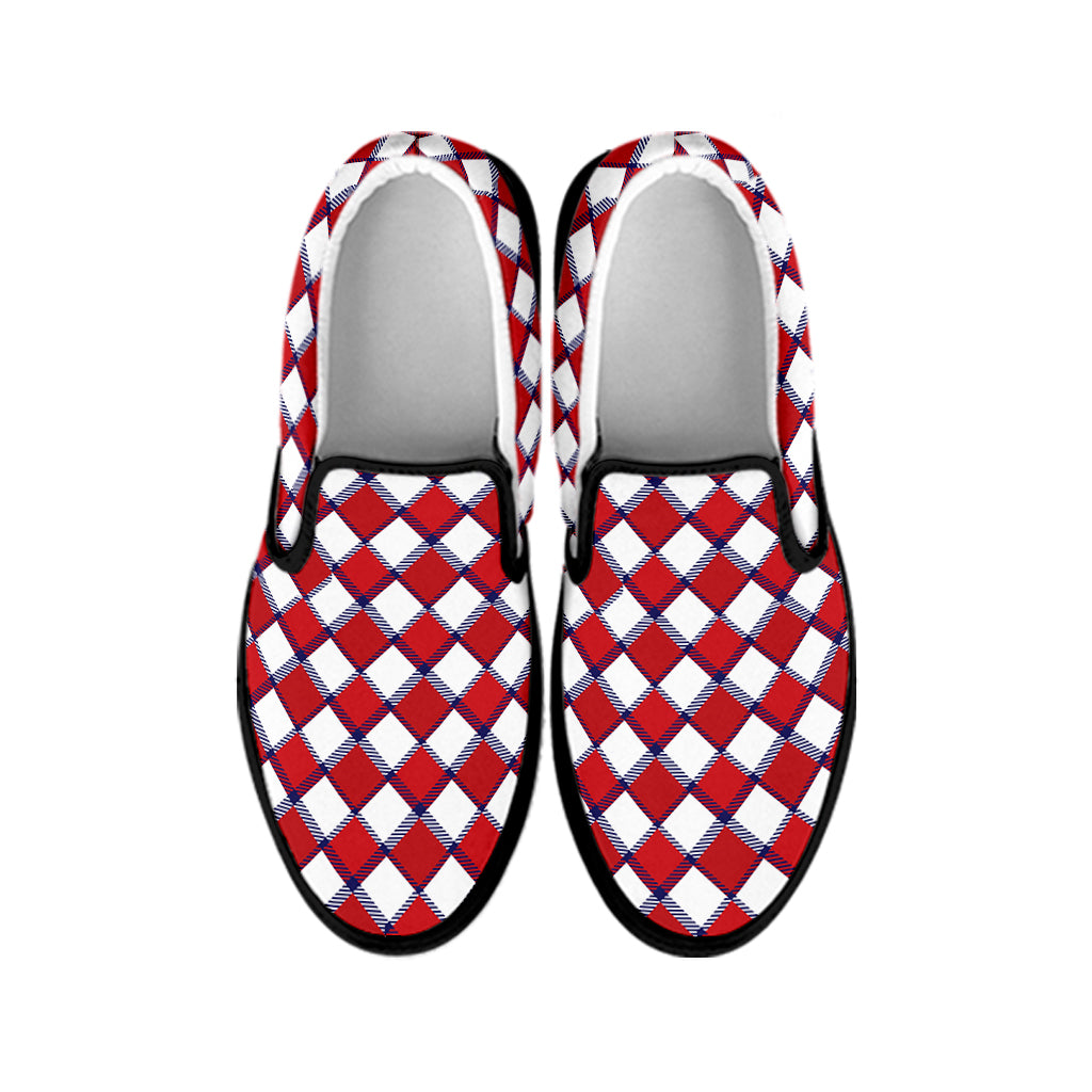 Fourth of July American Plaid Print Black Slip On Shoes