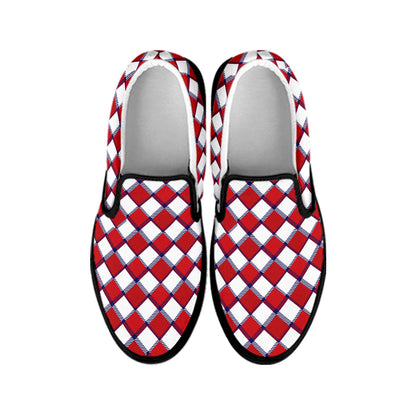 Fourth of July American Plaid Print Black Slip On Shoes