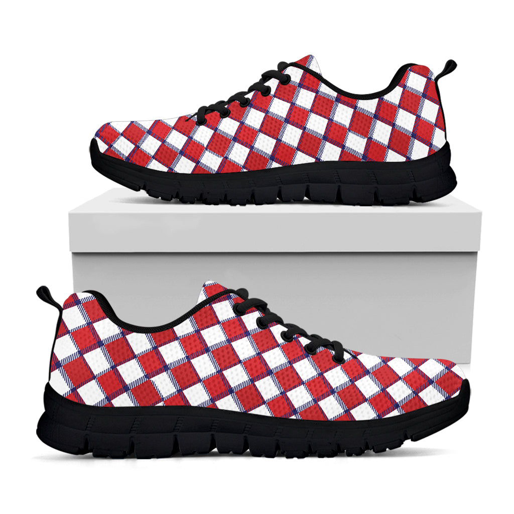 Fourth of July American Plaid Print Black Sneakers