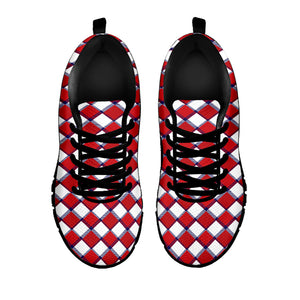 Fourth of July American Plaid Print Black Sneakers