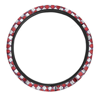 Fourth of July American Plaid Print Car Steering Wheel Cover