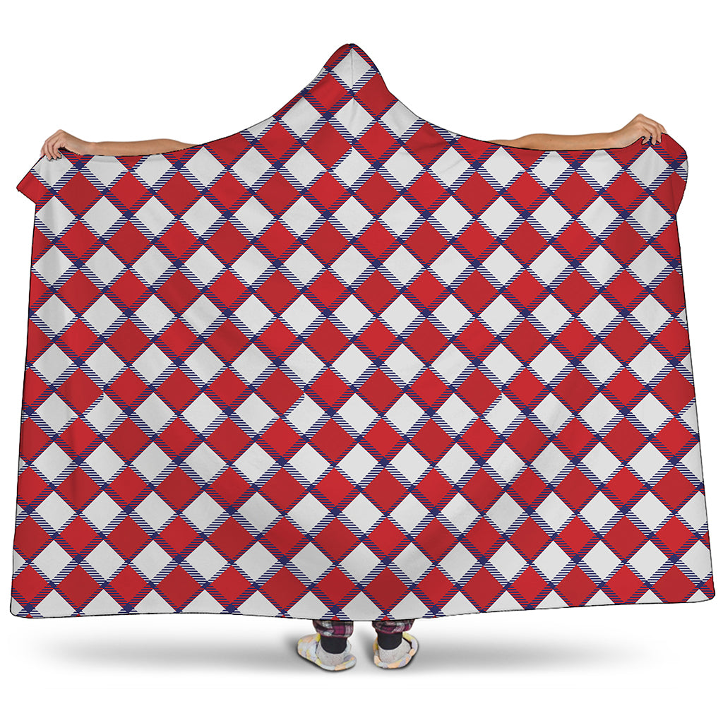 Fourth of July American Plaid Print Hooded Blanket