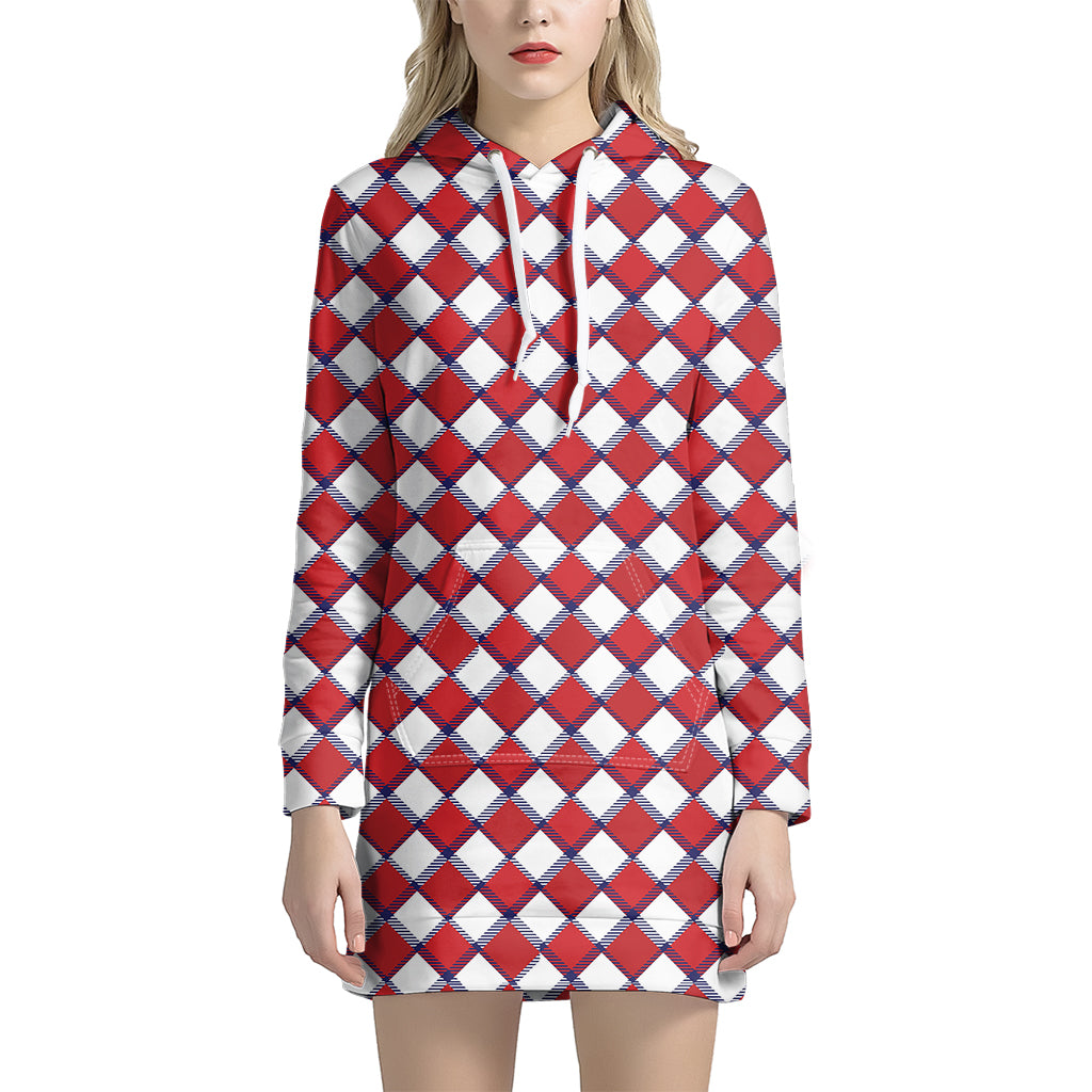 Fourth of July American Plaid Print Hoodie Dress