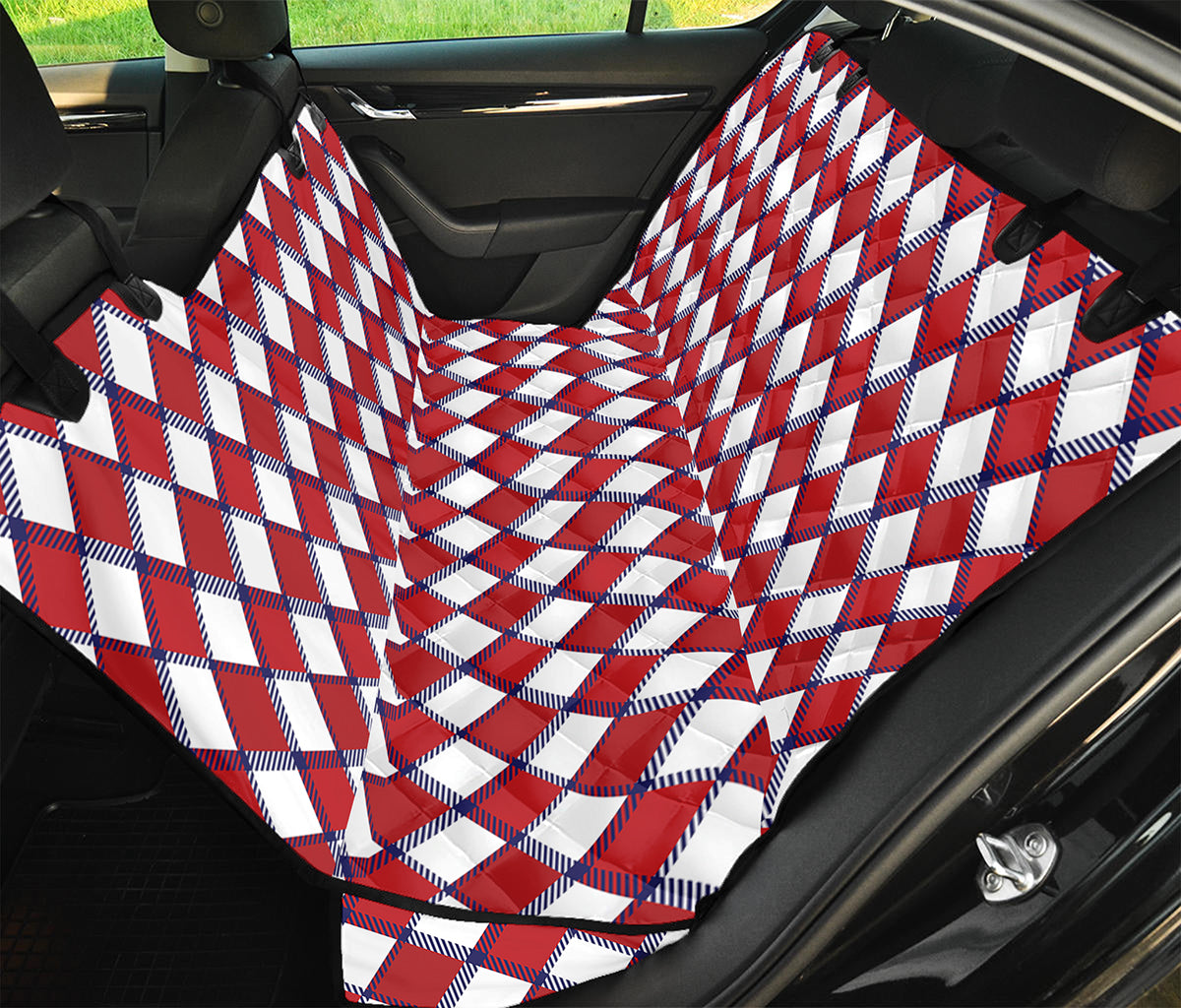 Fourth of July American Plaid Print Pet Car Back Seat Cover
