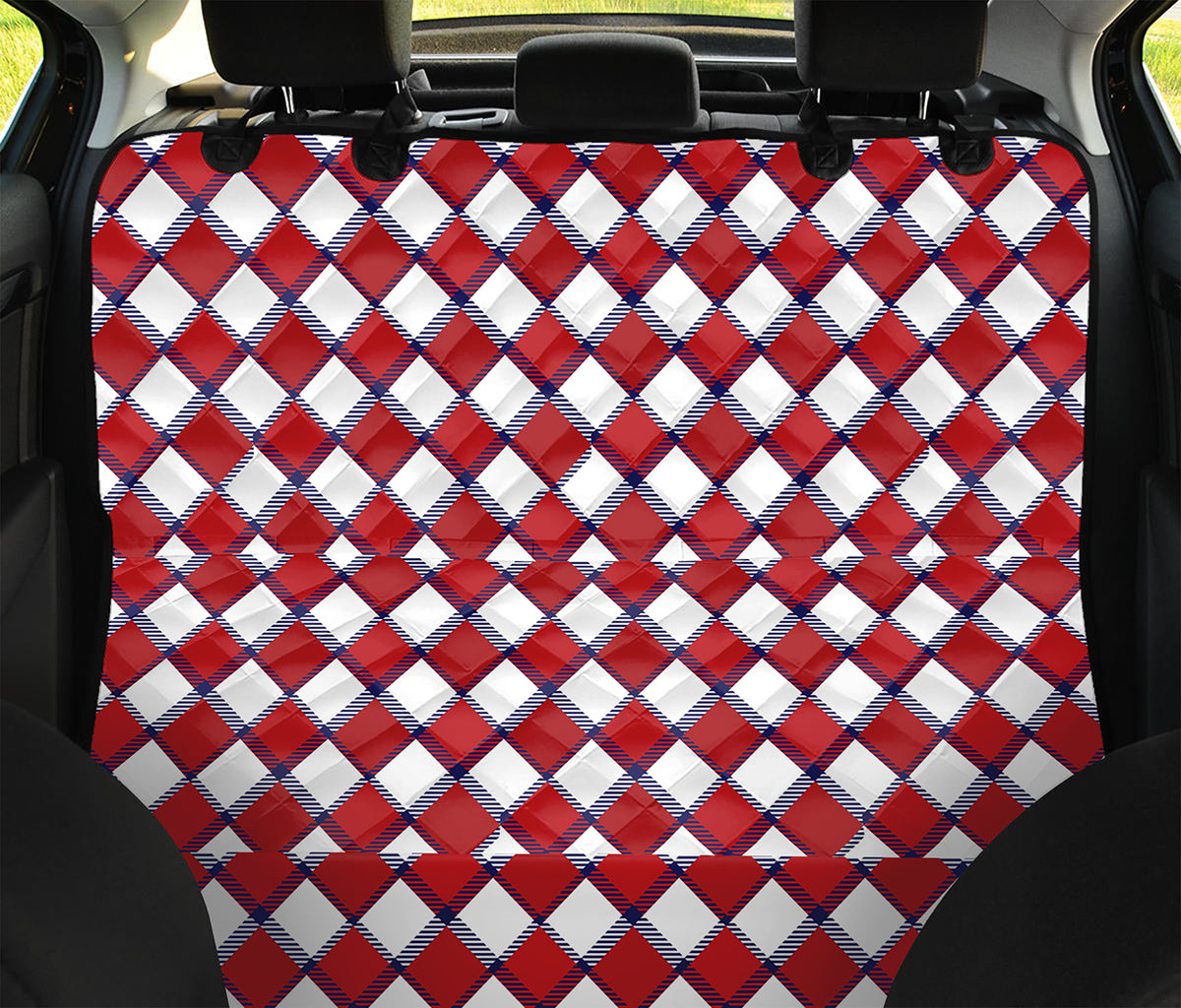 Fourth of July American Plaid Print Pet Car Back Seat Cover