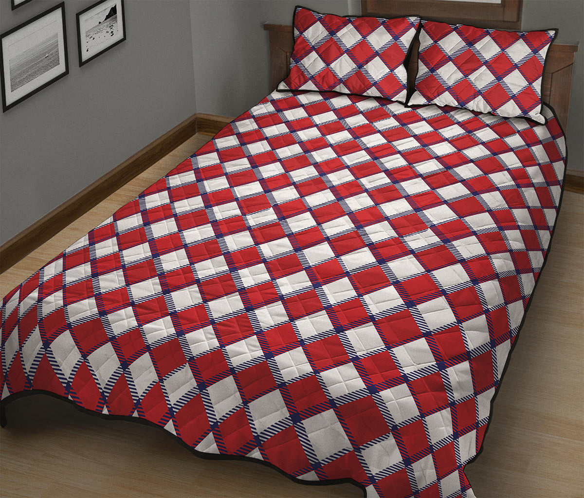 Fourth of July American Plaid Print Quilt Bed Set