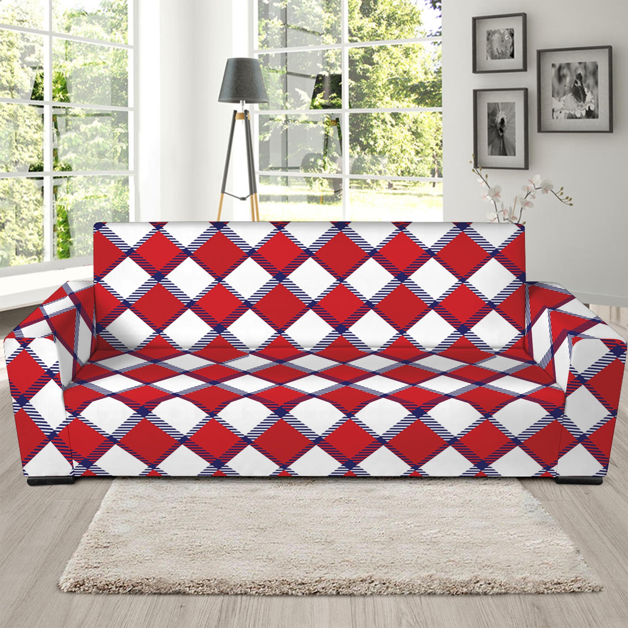 Fourth of July American Plaid Print Sofa Slipcover