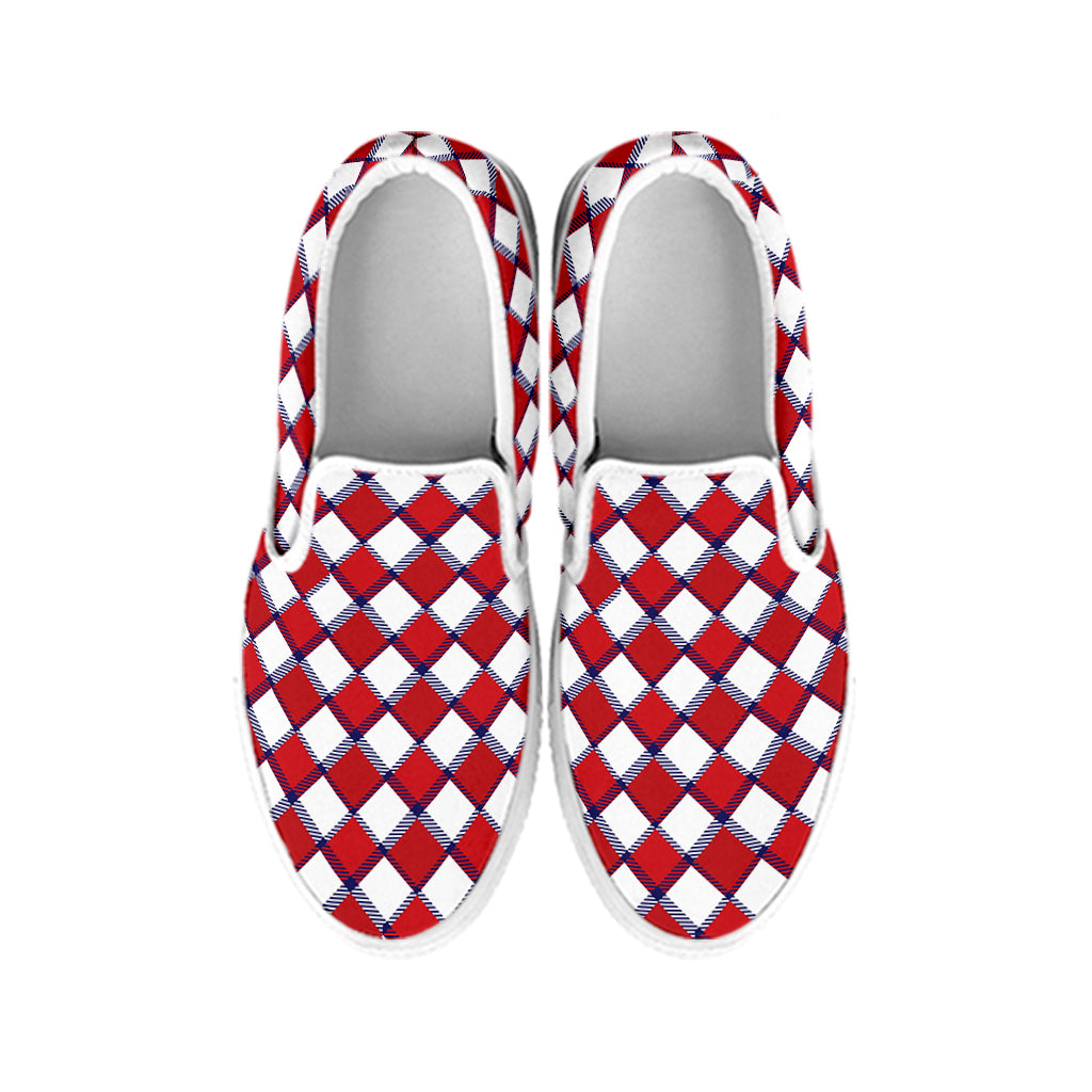 Fourth of July American Plaid Print White Slip On Shoes