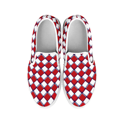 Fourth of July American Plaid Print White Slip On Shoes