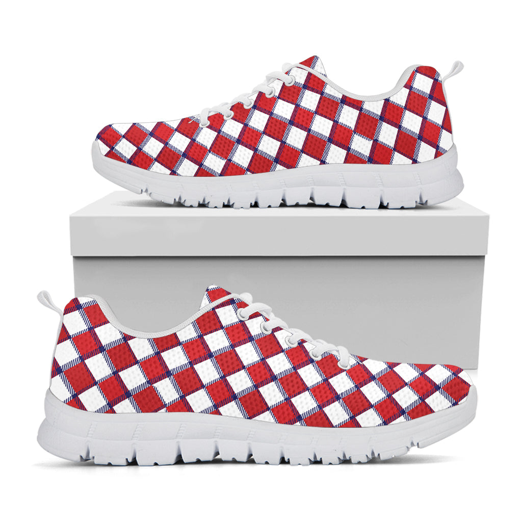 Fourth of July American Plaid Print White Sneakers