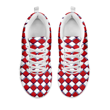 Fourth of July American Plaid Print White Sneakers