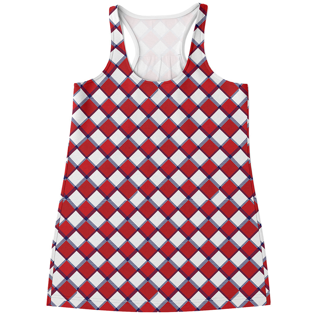 Fourth of July American Plaid Print Women's Racerback Tank Top