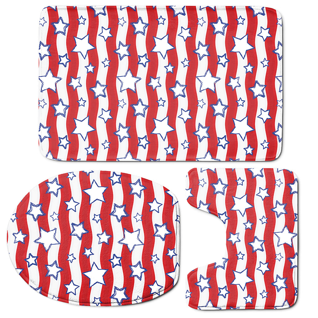 Fourth of July USA Star Pattern Print 3 Piece Bath Mat Set
