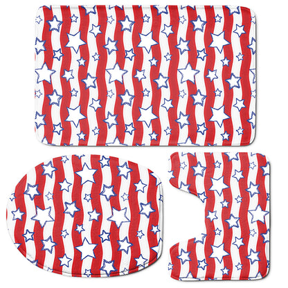 Fourth of July USA Star Pattern Print 3 Piece Bath Mat Set