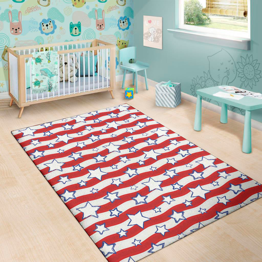 Fourth of July USA Star Pattern Print Area Rug