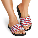 Fourth of July USA Star Pattern Print Black Slide Sandals