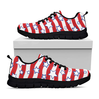 Fourth of July USA Star Pattern Print Black Sneakers