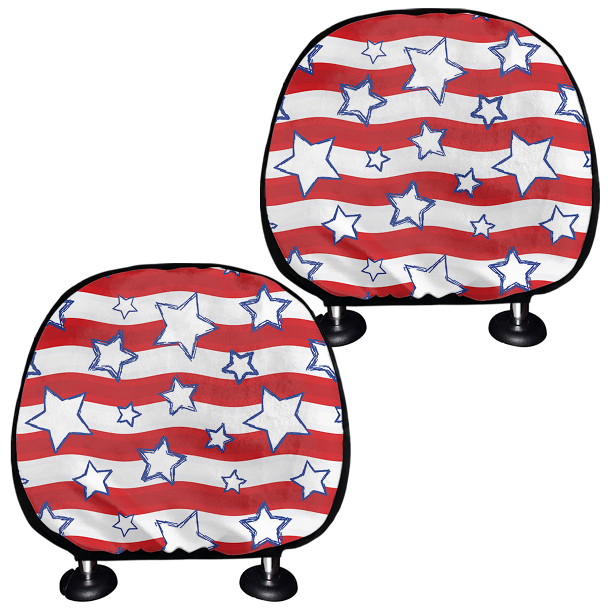 Fourth of July USA Star Pattern Print Car Headrest Covers